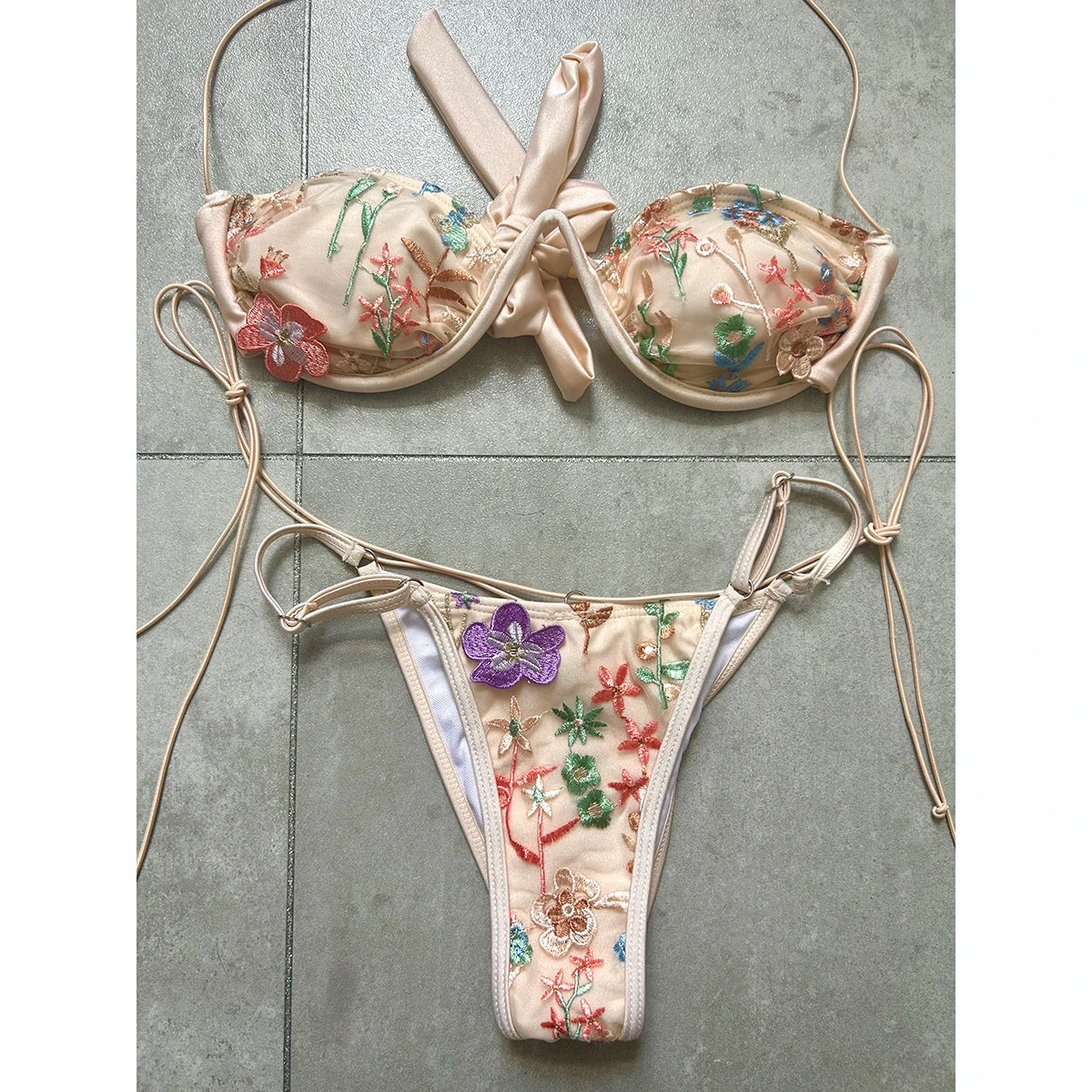 Floral Push Up Micro Bikini Set