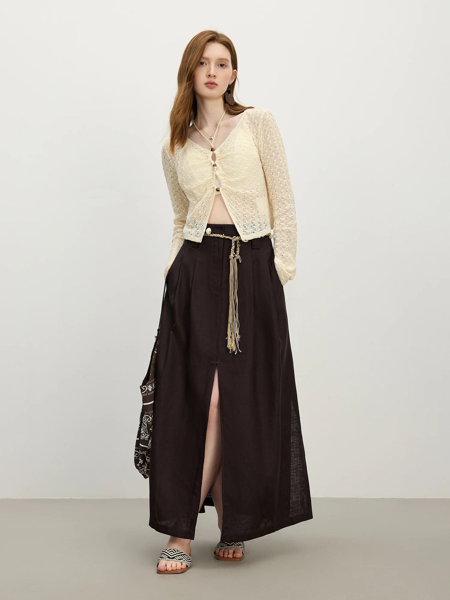 Relaxed Knit Overlay Cardigan Casual T-Shirt