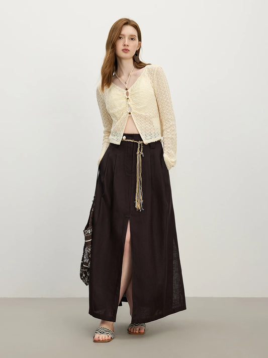 Relaxed Knit Overlay Cardigan Casual T-Shirt