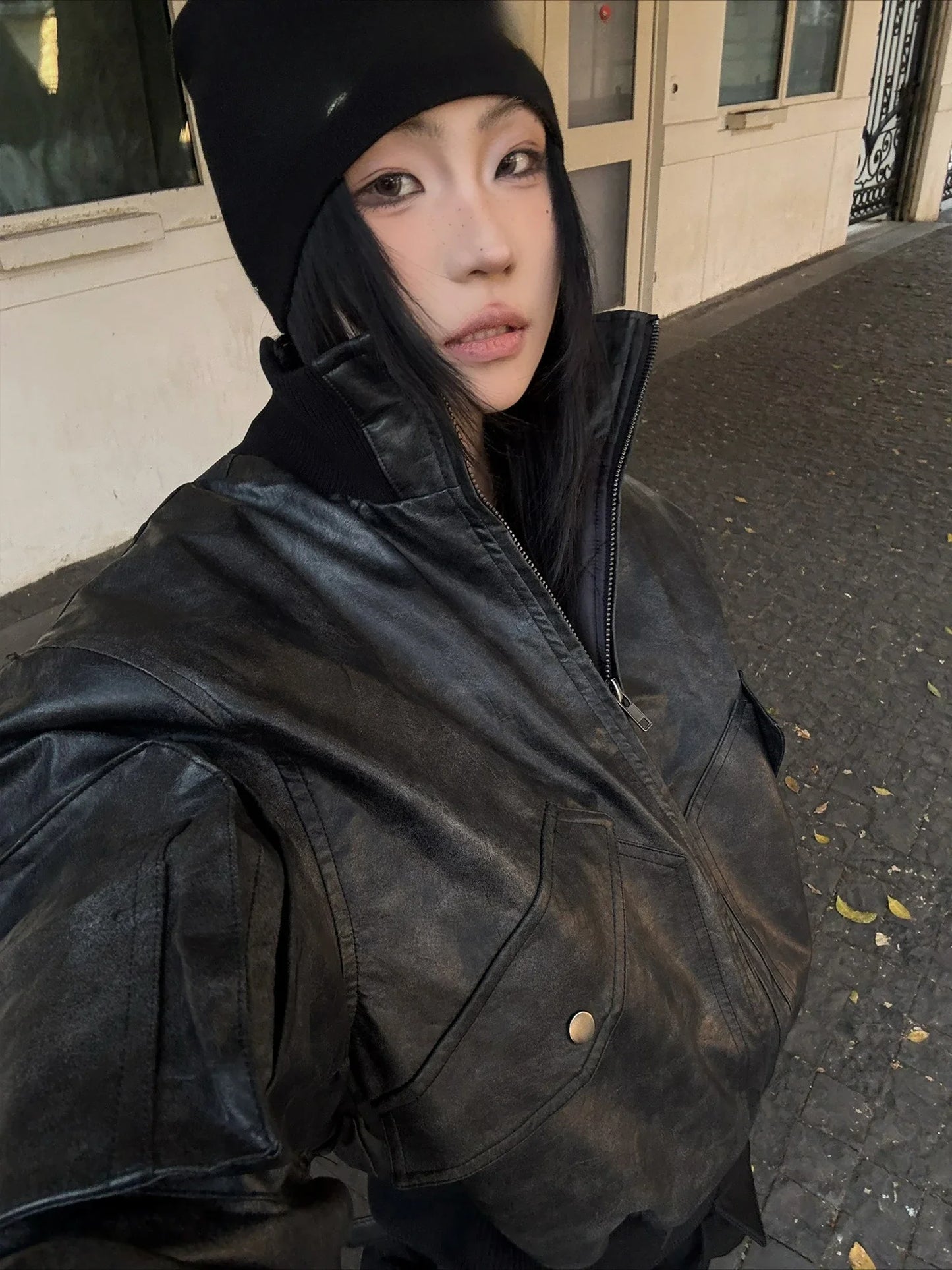 American Style Faux Leather Zipper Jacket