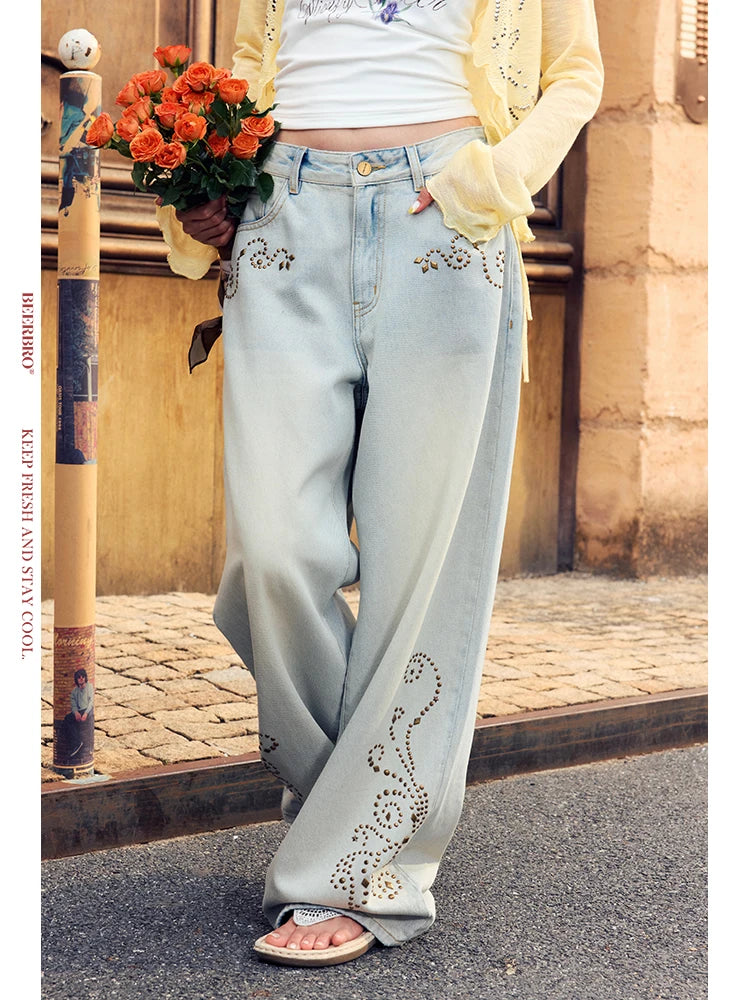 Retro Embroidery Baggy Pattern Hip Jeans