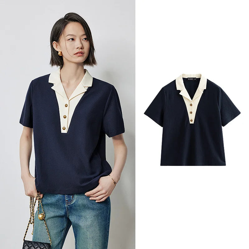 Vibrant Color Block Polo Collar T-Shirt