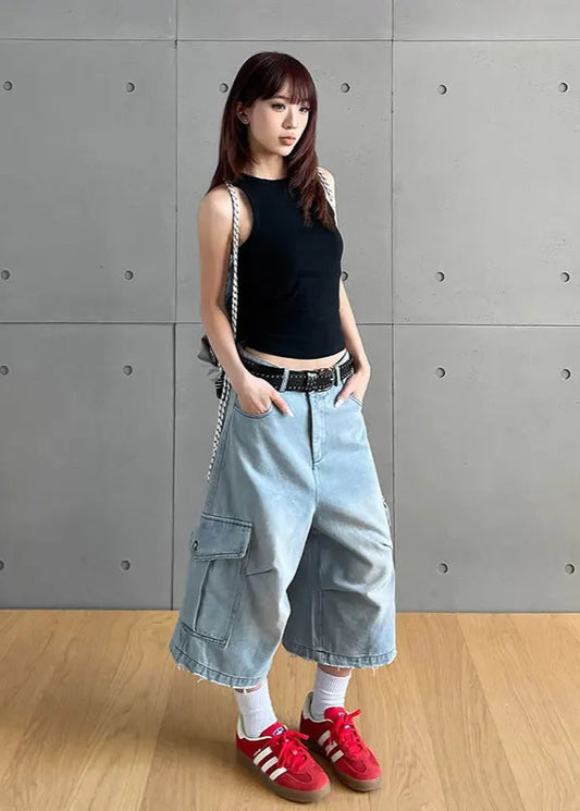 Vintage Washed Denim Loose Shorts