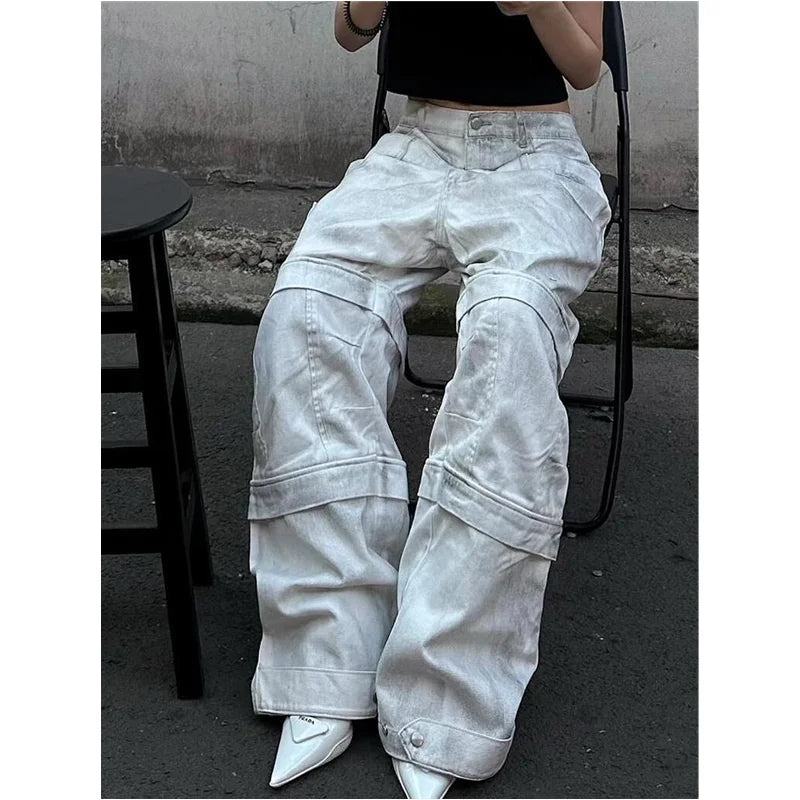 Vintage Beige High Waist Wide Jeans