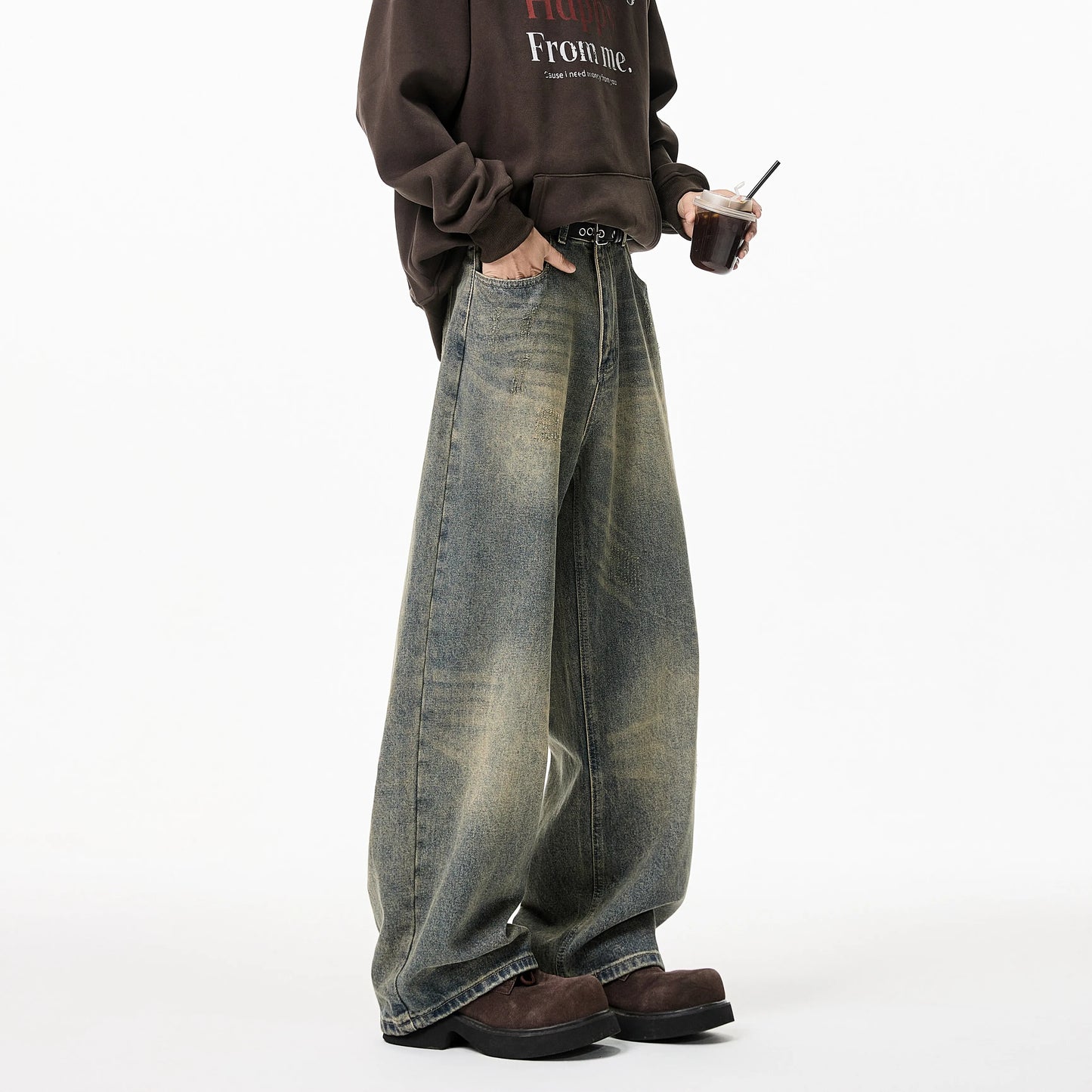 Vintage Distressed Wide Leg Denim Jeans