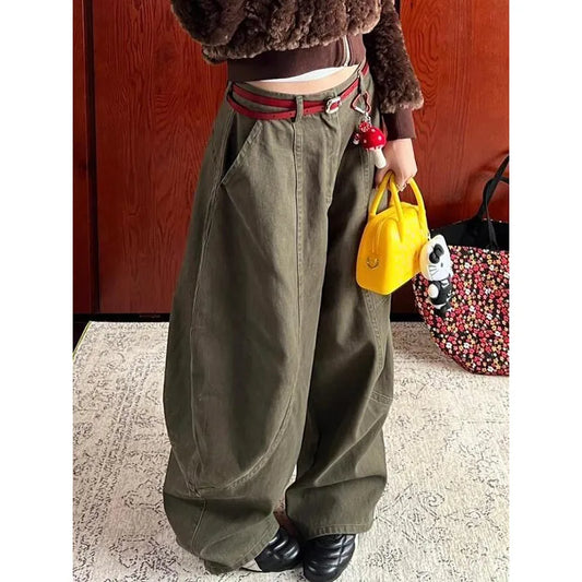 Vintage Khaki High Waist Wide Jeans
