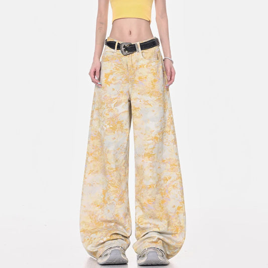 Floral Print High Waist Straight Jeans
