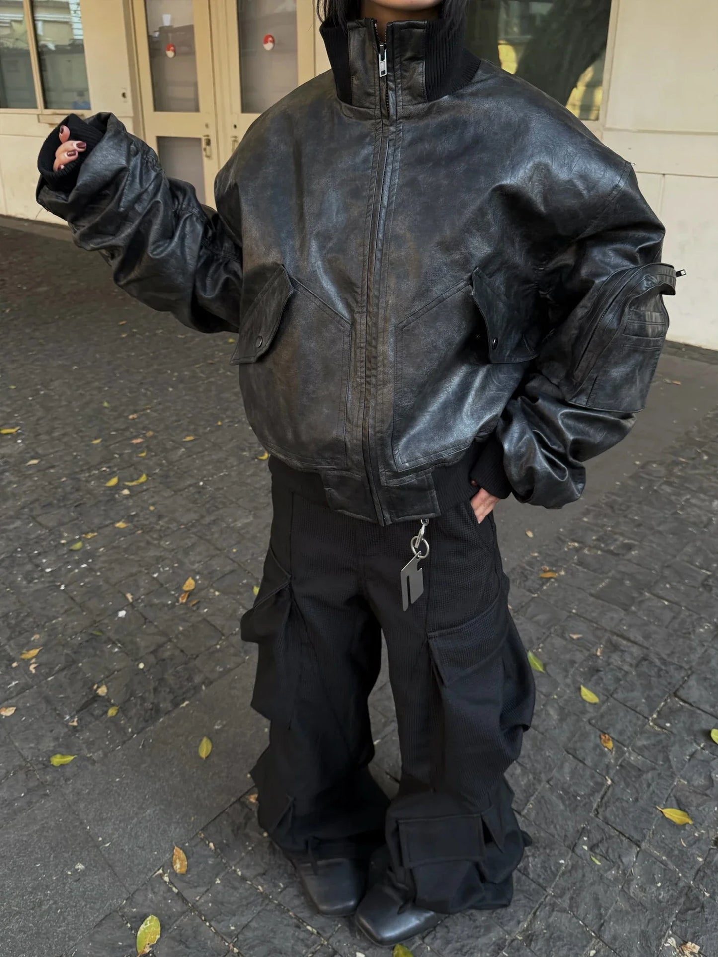 American Style Faux Leather Zipper Jacket