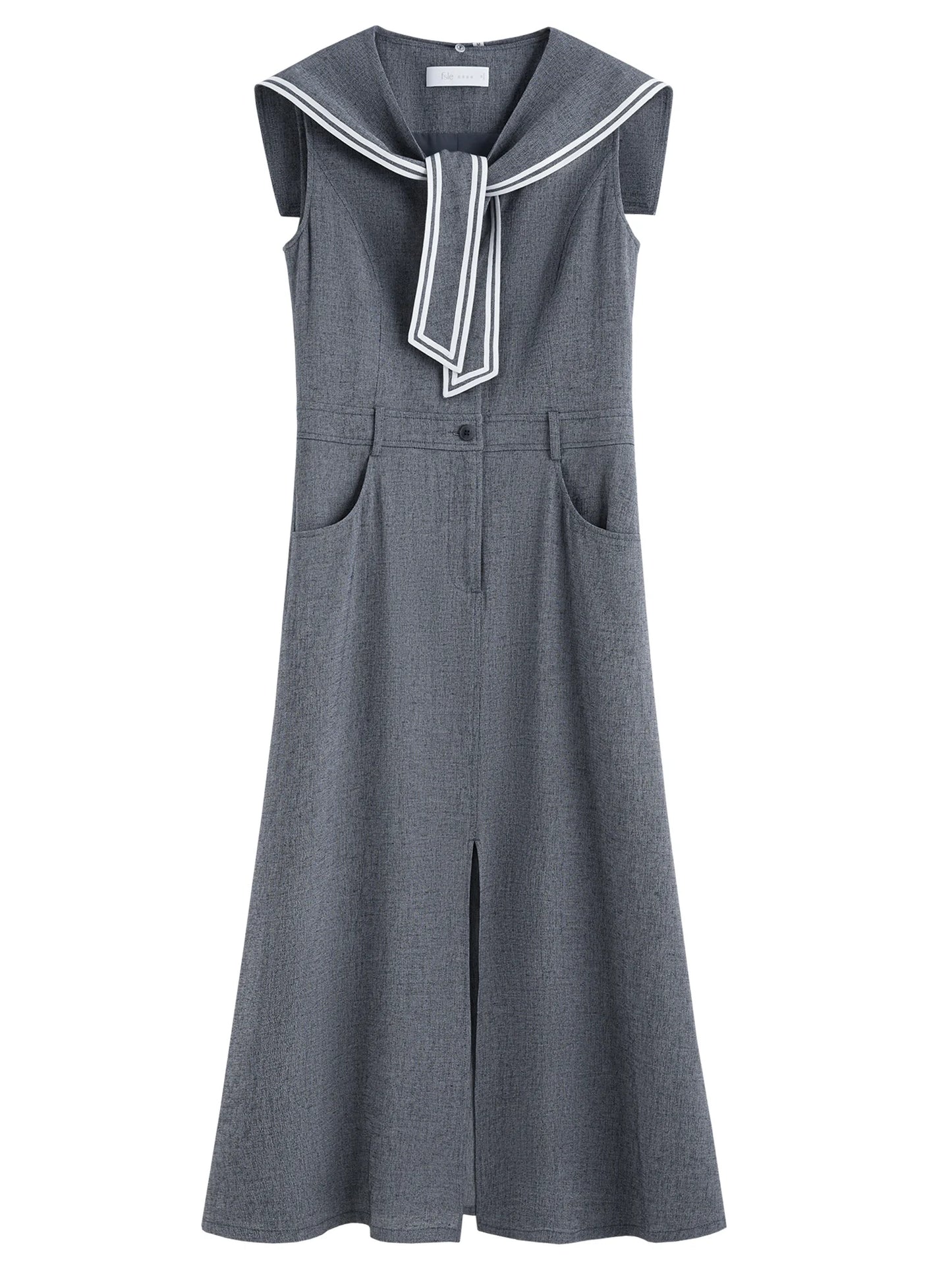 Navy Inspired Sleeveless A-Line Denim Dress