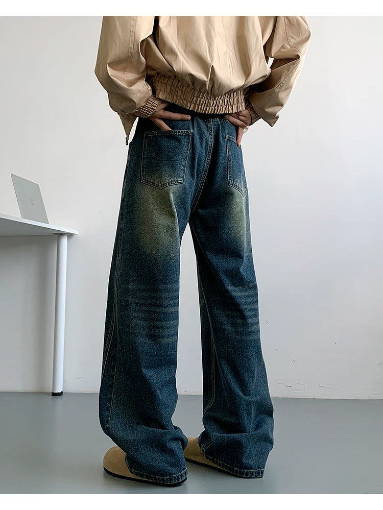 Nostalgic Winter Blue Patchwork Denim Jeans