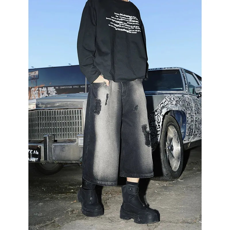 Dark Gray Aesthetic Cowboy Denim Jorts