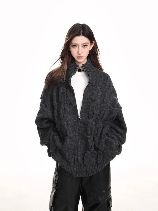Retro Knitted Zipper Cardigan Sweater