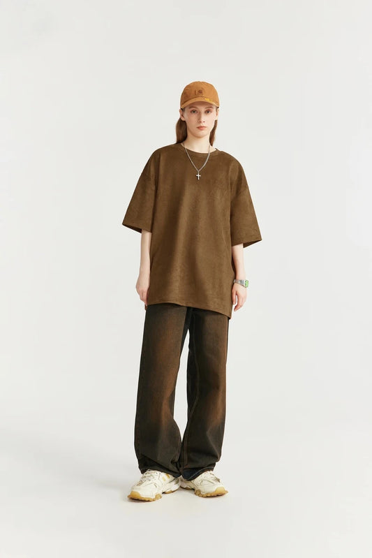 Embroidered Oversized Suede T-Shirt