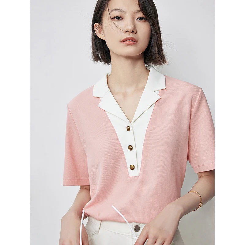 Vibrant Color Block Polo Collar T-Shirt