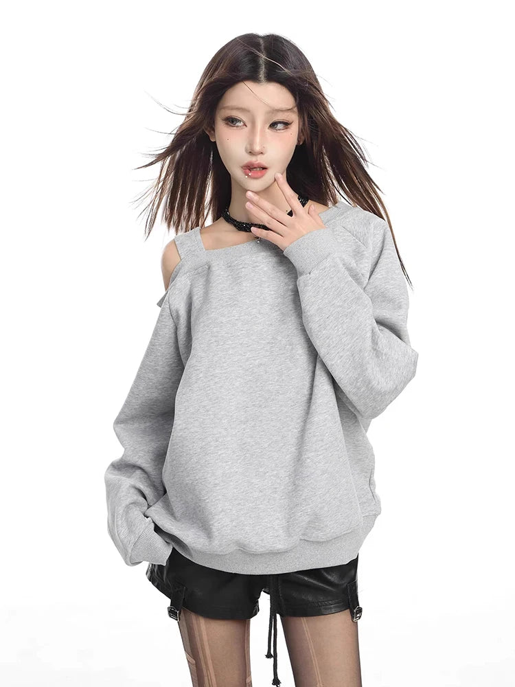 Retro Irregular Off Shoulder Sweatshirt