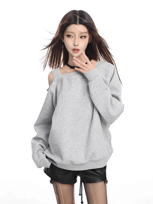 Retro Irregular Off Shoulder Sweatshirt
