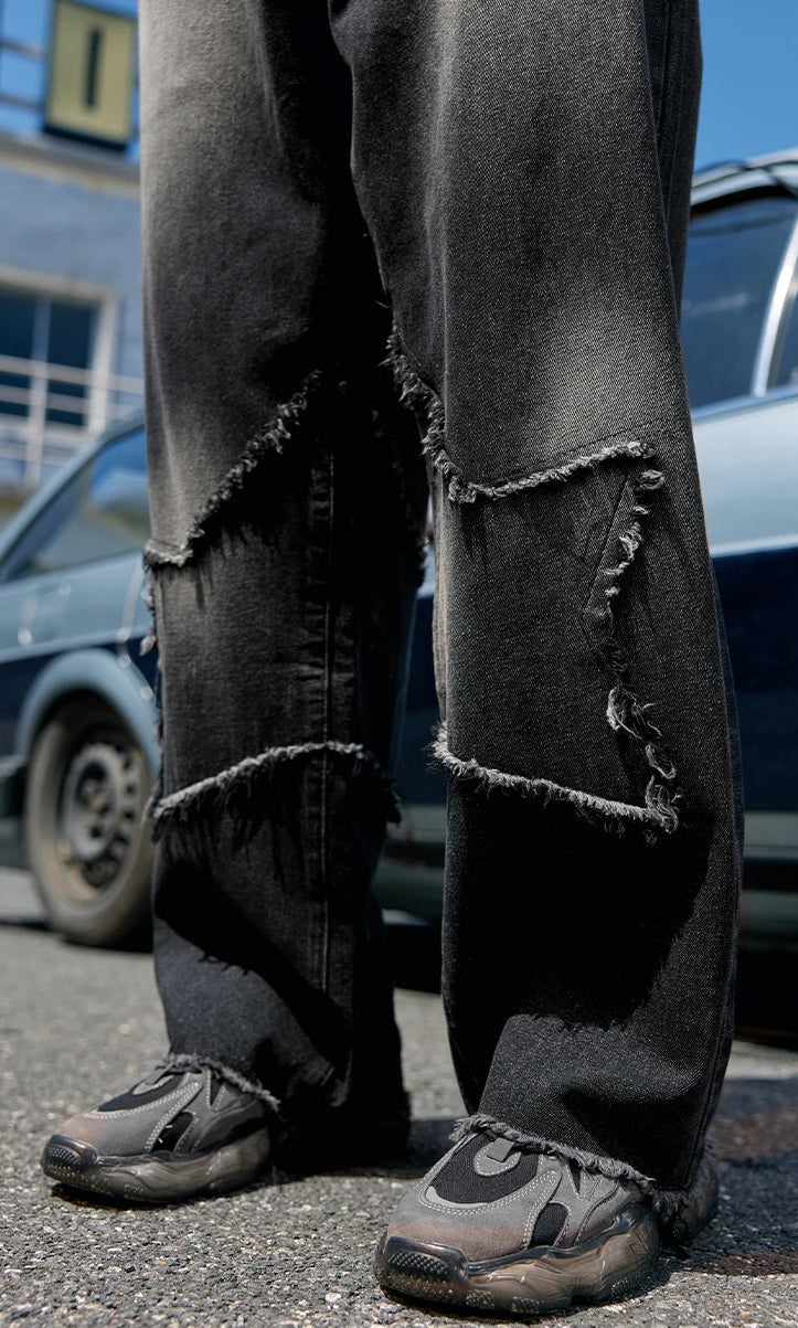 Fringe Star Patchwork Distressed Designer Jeans
