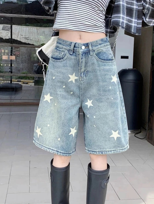 Vintage Washed High Waist Denim Shorts