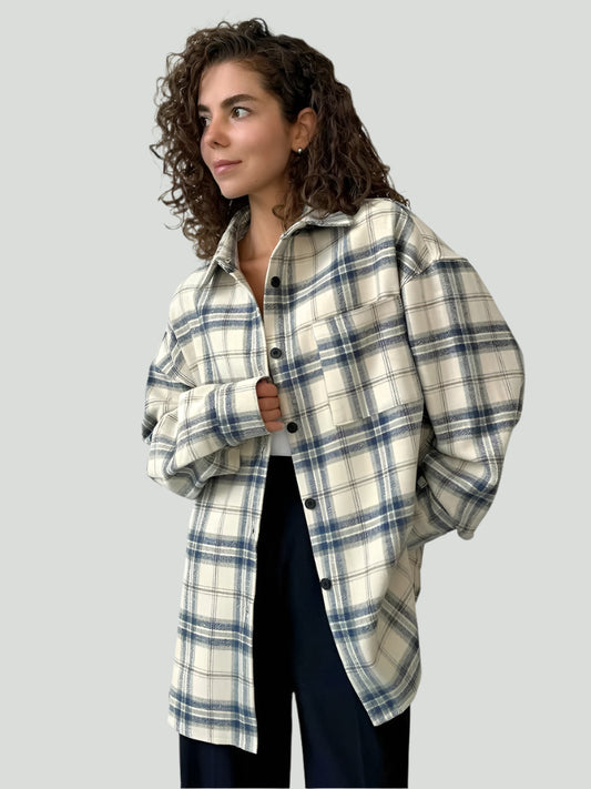 Oversized Plaid Women's Turn Down Shirt