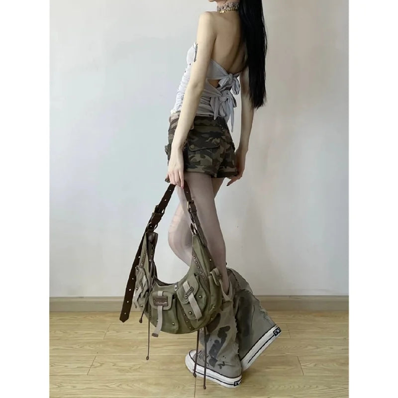 Vintage High Waisted Camo Cargo Short
