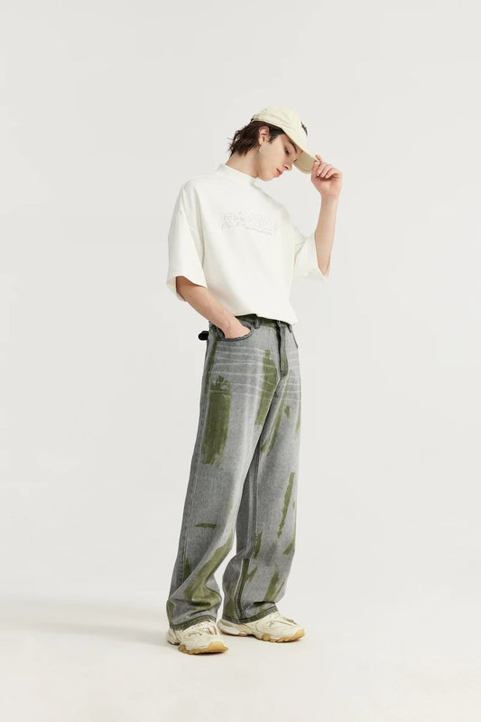 Hand-Painted Wide Leg Denim Trousers Jeans