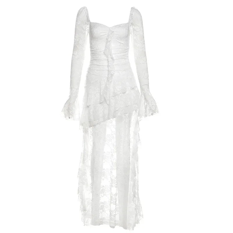 Lace Flare Sleeve A-line Dress