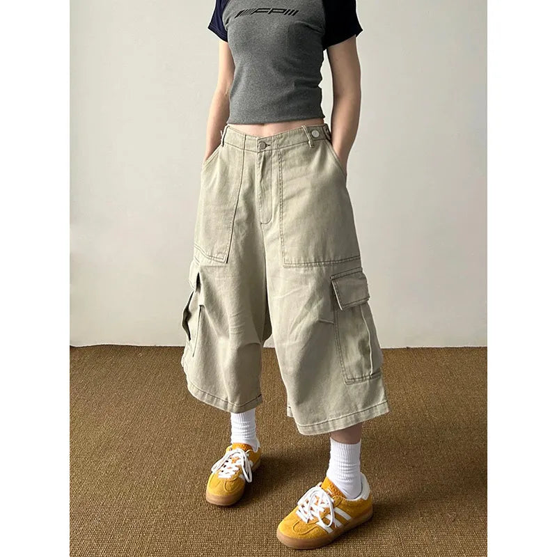 Vintage Loose Workwear Wide Leg Short