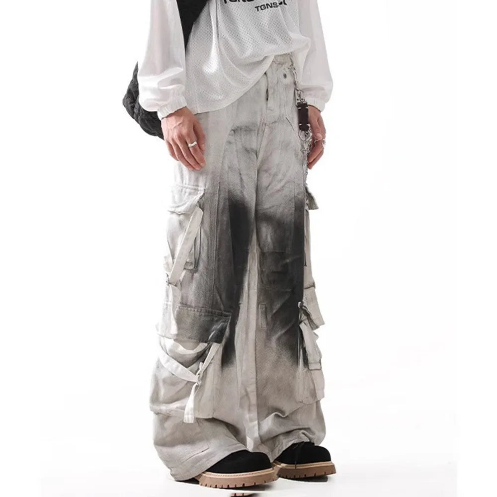 Retro Colorblock Baggy Overalls Jeans
