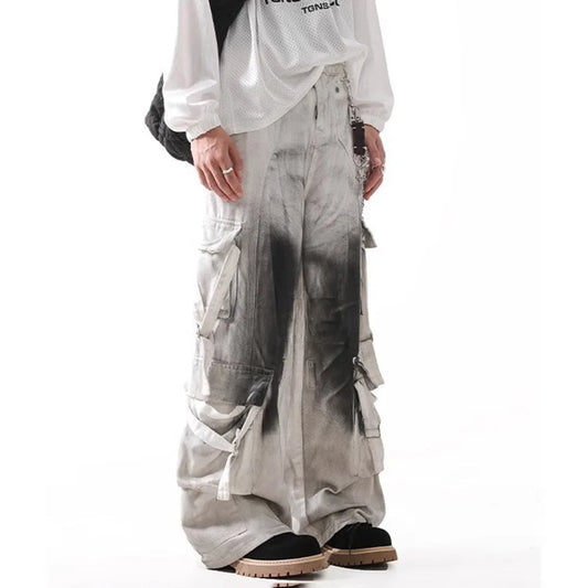 Retro Colorblock Baggy Overalls Jeans