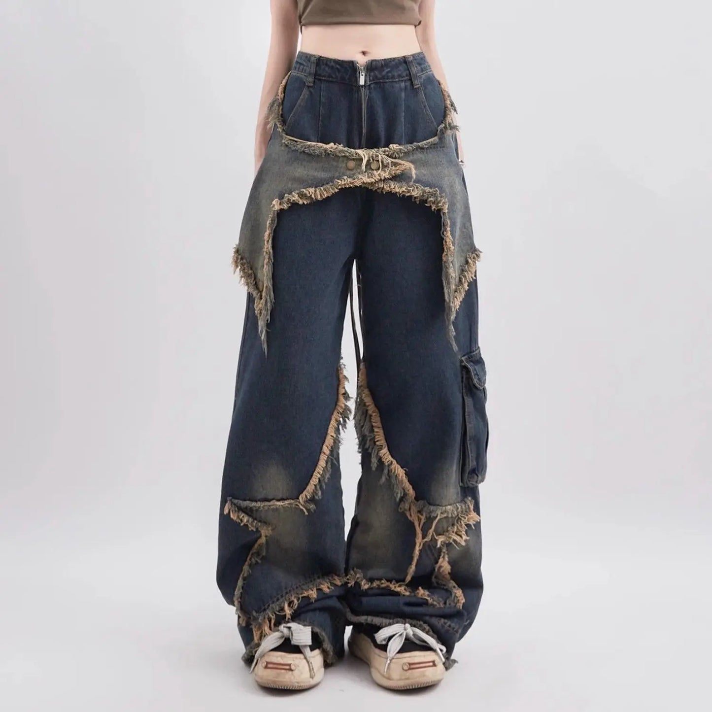 Vintage Oversize Star Patched Denim Jeans