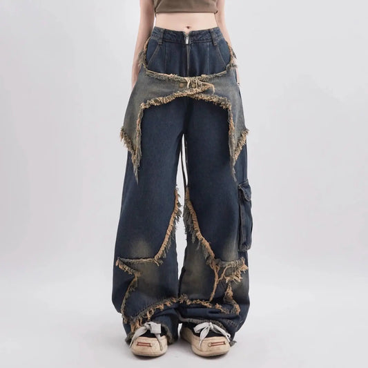 Vintage Oversize Star Patched Denim Jeans