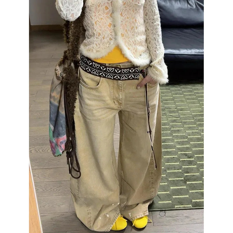 Khaki Vintage High Waisted Straight Jeans