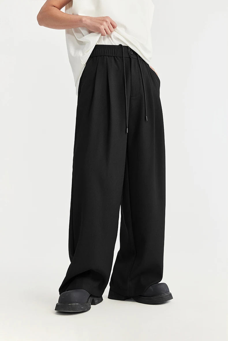 Elastic Waist Black Wide Leg Pants