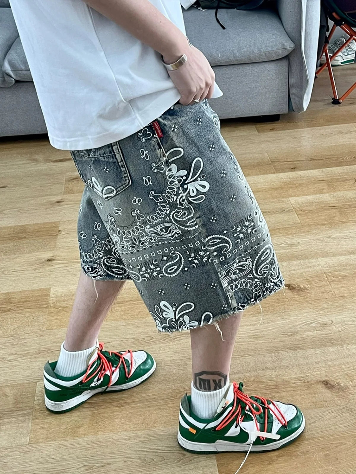 Vintage Cashew Print Raw Edge shorts