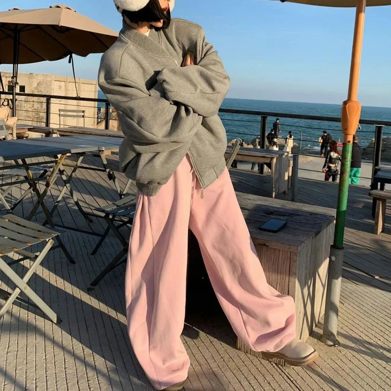 Black Oversized Fleece Joggers Wide Pants