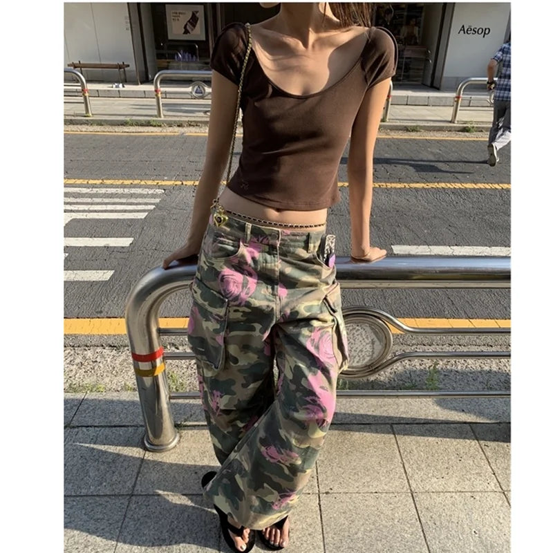 Vintage Printing High Waist Loose Jeans