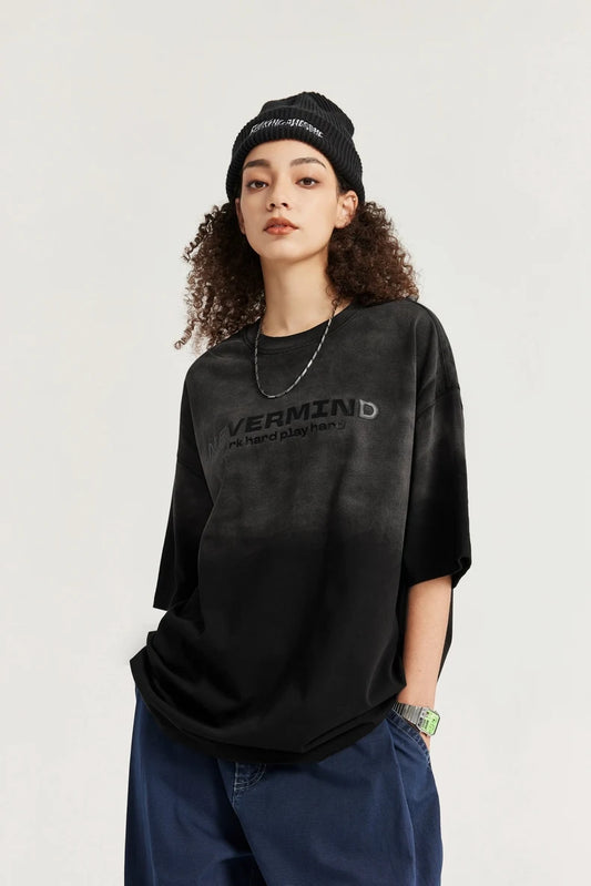 Vintage Washed Oversized Rubber Print T-Shirt