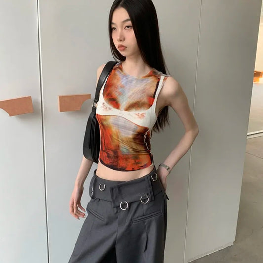 Pixelated Tie Dye Cyber Grunge Tank