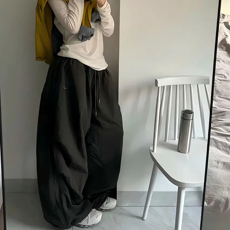 Trendy Oversized Black Wide Leg Pants