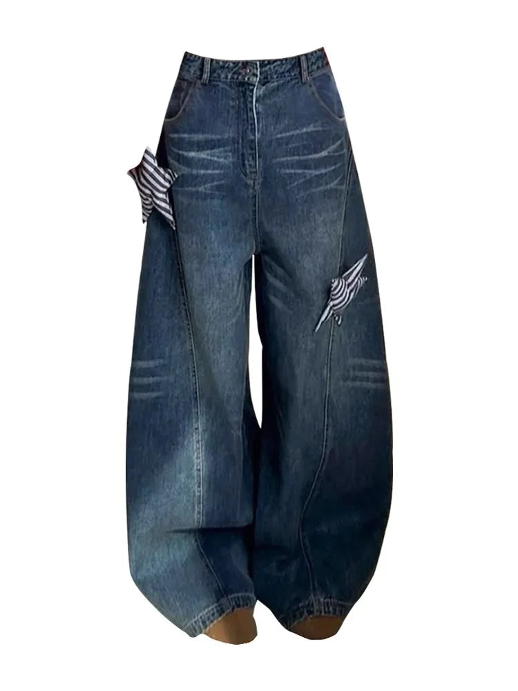 Vintage Low Waist Lace Wide Jeans