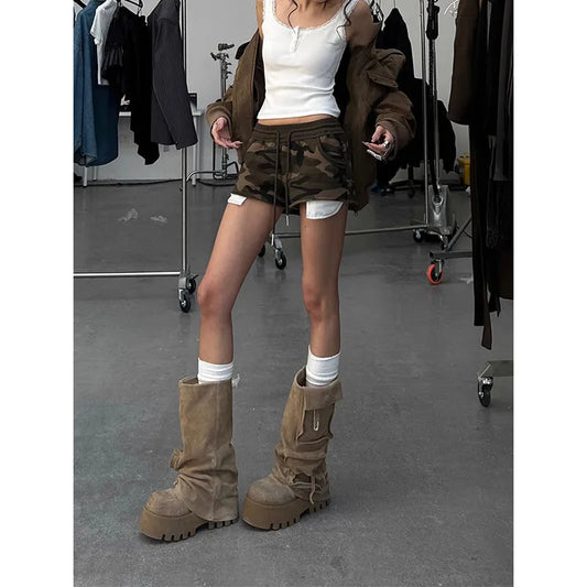 Elastic Wide Leg Denim Shorts