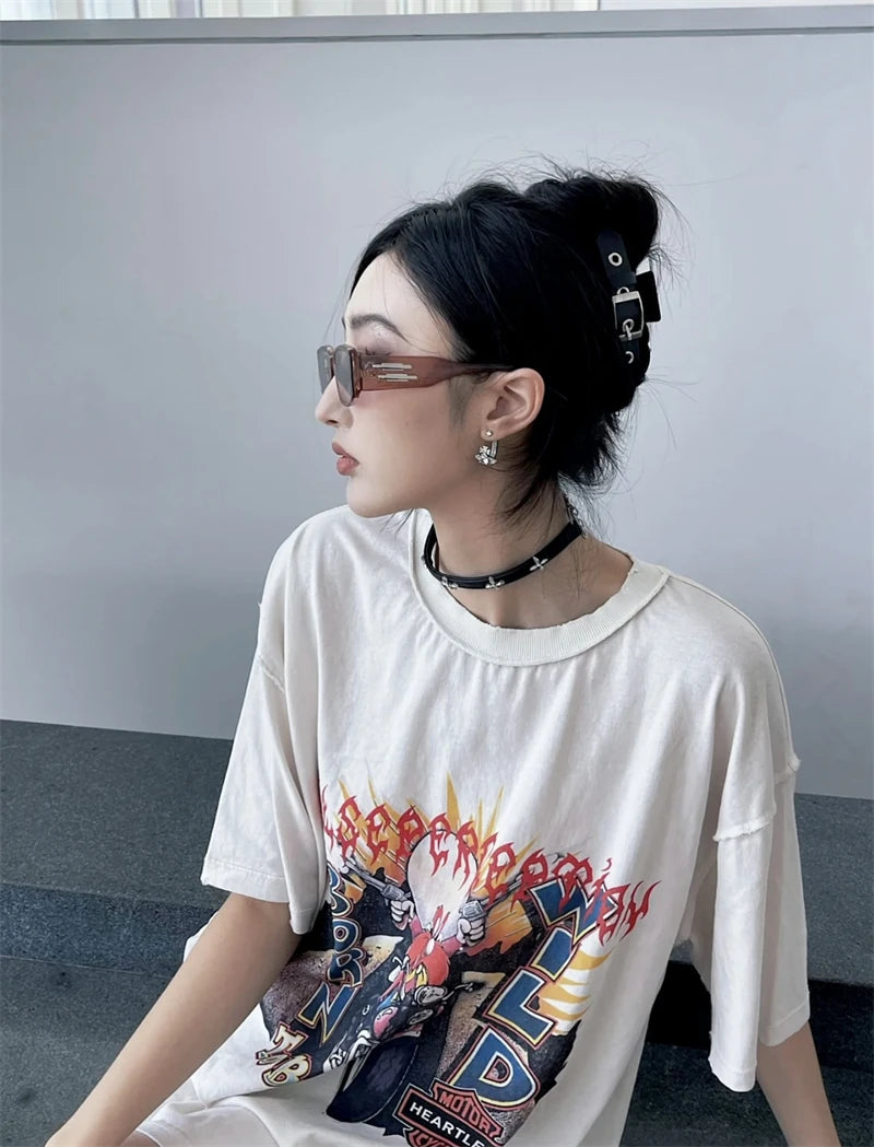 Creative Anime Print Vintage Loose T-Shirt