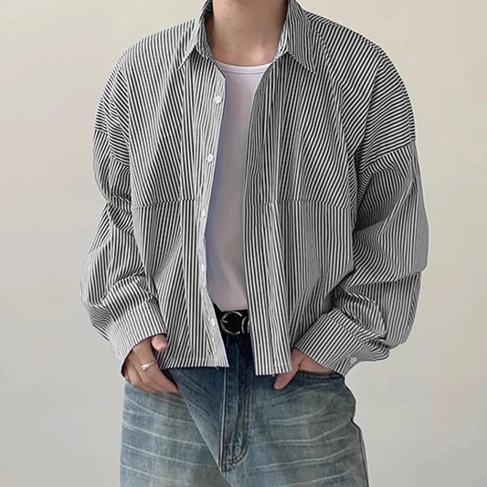 Stylish Striped Lapel Long Sleeve Shirt
