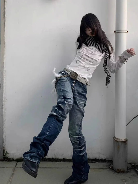 High Waist Washed Distressed Vintage Jeans