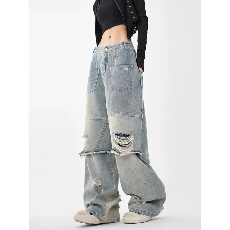 Vintage Utility Camo Wide Leg Jeans