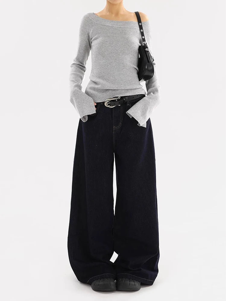 Elegant Solid Knit Off-Shoulder Sweater