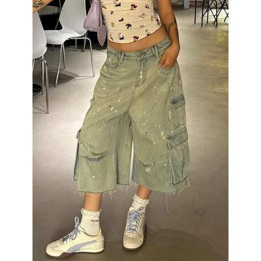 Summer Full Print Baggy Ripped Jorts