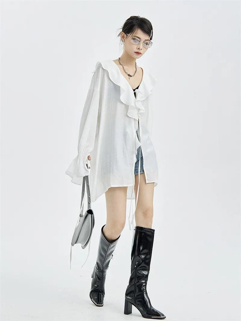 Elegant Loose Ruffles Blouses Women Shirt