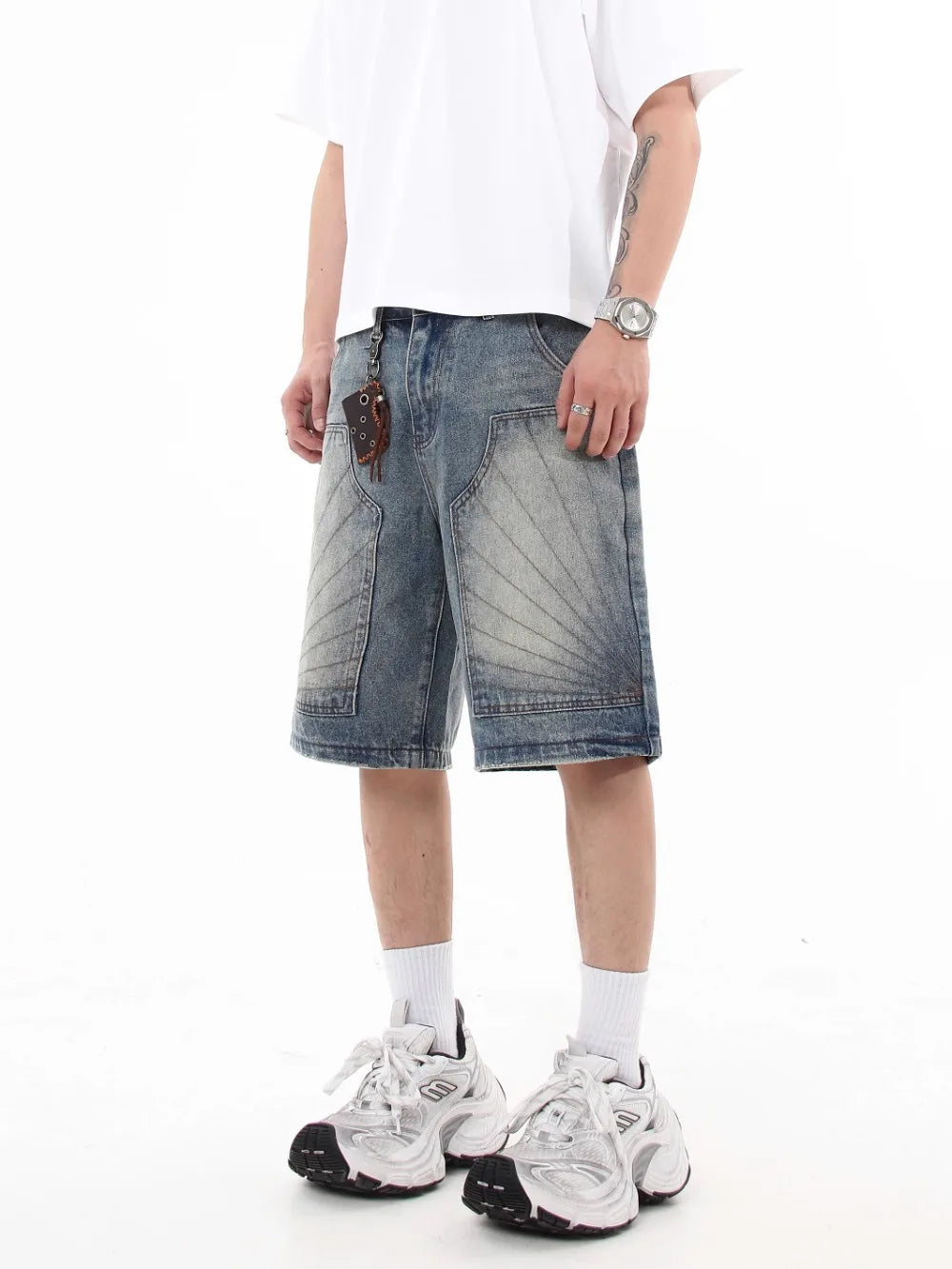 Vintage Washed Distressed Denim Hip Shorts