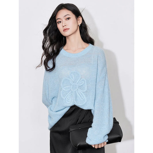 Cozy Knitted Sweater Flower Pattern Pullover